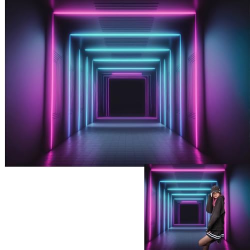 Neon Corridor Backdrop 10x8ft Fabric Glow in The Dark Party Neon Birthday Decorations Live Video Photography Background Mu...