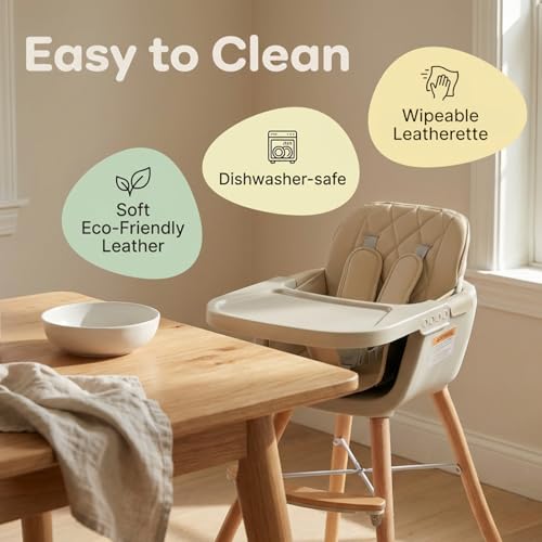 Mallify 3-in-1 Wooden High Chair, Convertible High Chairs for Babies and Toddlers, Baby Highchair with Adjustable Legs & D...