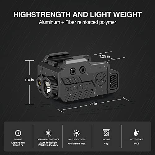 Solofish 500lm Tactical Flashlight Compatible for Compact with Rail, Green/Red/Blue Beam and White LED Combo with Strobe