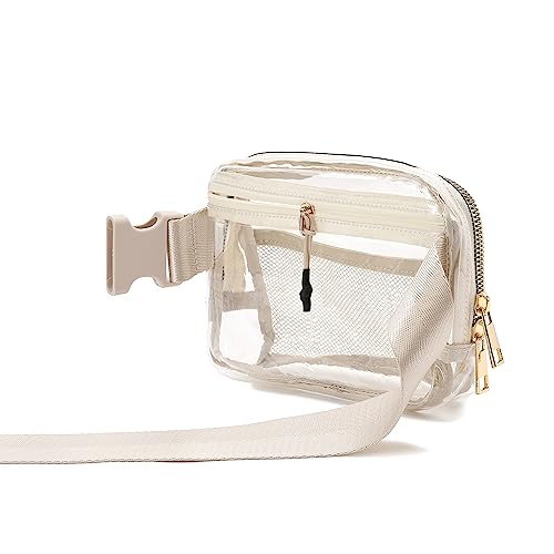 Stadium Approved Belt Bag Fanny Pack - Clear Crossbody Waist Bag for Women Men, Adjustable Strap, Beige