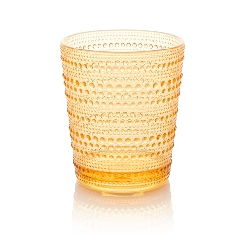 Certified International Santa Fe Orange Set of 6 Premium Acrylic DOF Glasses 16 oz – Unbreakable Drinkware with Textured B...