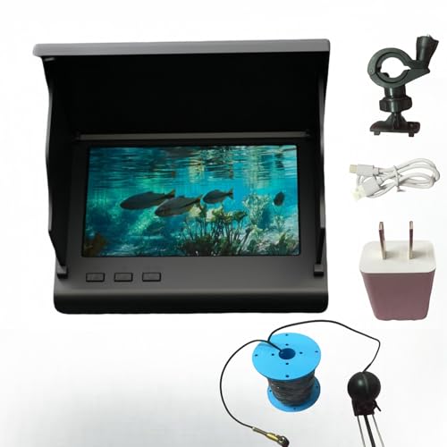 PwrZink Underwater Fishing Camera with 4.3 Inch IPS Screen, Waterproof 220°Ultra-Wide Infrared Night Vision Lens, 98ft Cab...
