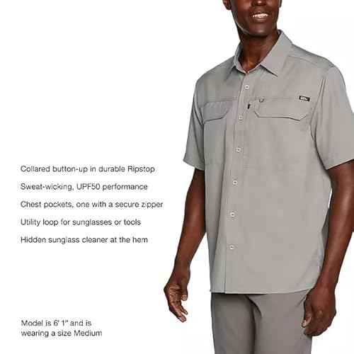 Eddie Bauer Men¡¯s UPF 50 Sun Protection Short Sleeve Relaxed Fit Woven Tech Shirt