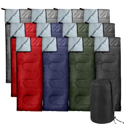 Bulk 10 Pack Envelope Sleeping Bags, 4 Seasons Warm or Cold Lightweight Indoor Outdoor Sleeping Bags for Adults, Backpacki...