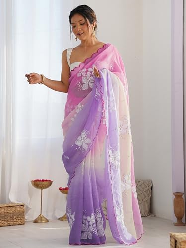 Aavami Saree for Women's Fancy 2 Tone Embroidery Siquince Bollywood Party wear Saree Indian Saree