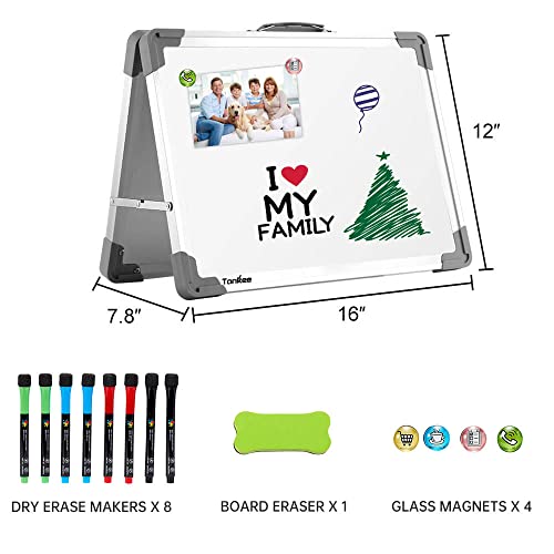 Small Dry Erase White Board – TANKEE Magnetic Desktop Foldable Whiteboard Portable Mini Easel Double Sided on Table Top wi...