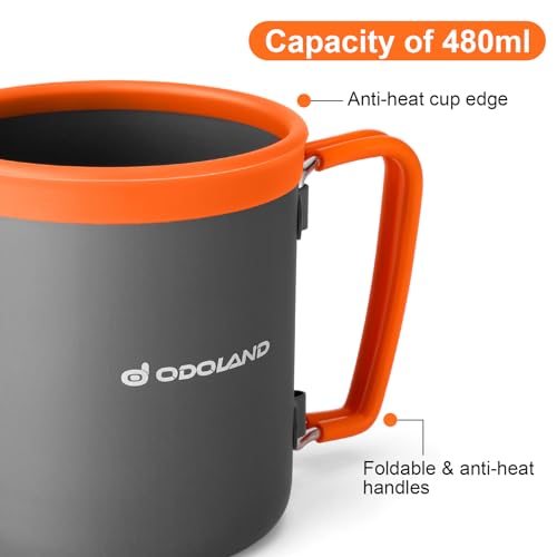 Odoland Camping Pots with Heat Exchanger Camping Cooking Set with Portable Camping Stove Camping Mess Kit Include Mug, Fol...