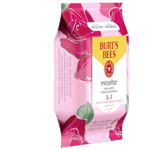Burt's Bees Back To School Dorm Essentials, Rose Water Face Wipes, for All Skin Types, Hydrating Micellar Makeup Remover & Facial Cleansing Towelettes, 30 Ct (3-Pack)