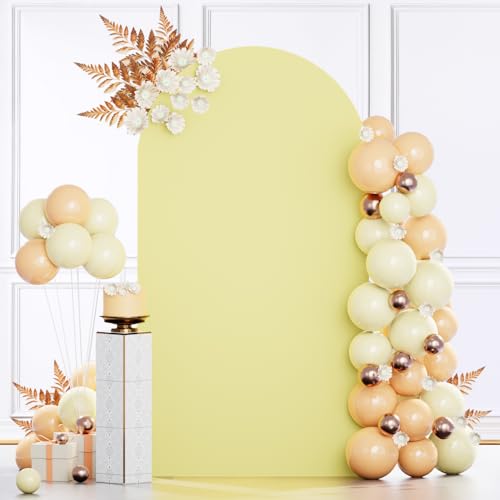 MODFUNS Light Yellow Arch Cover 7.2ft Spandex Arch Backdrop Cover Fitted Arch Stand Covers Stretchy Backdrop Covers Balloo...