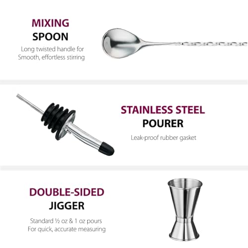 Cocktail Shaker Set - 17 Piece Stainless Steel Mixology Bartender Kit, Drink Martini Shaker, Home Bar Accessories, Cocktai...