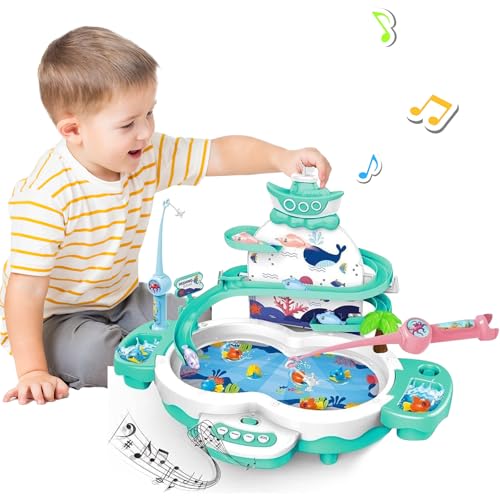 Maycoly 3in1 Fishing Game Toys for Kids with 34PCS Accessories Including Fishing Rod, Small Fish, Track, etc., STEM Toys w...