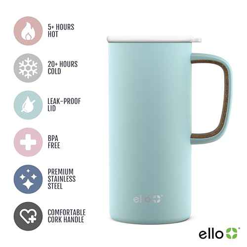 Ello Campy 18oz Stainless Steel Travel Mug with Handle and Leak Proof Lid | Vacuum Insulated Coffee Cup for Hot or Cold Drinks | Reusable, BPA Free | Gift for Coffee Lovers, Frost