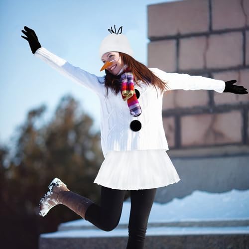 Ueyben Snowman Costume Set, Snowman Hat with Tutu Skirt Pom-Poms Carrot Nose Gloves Snowmen Accessories for Women Christma...