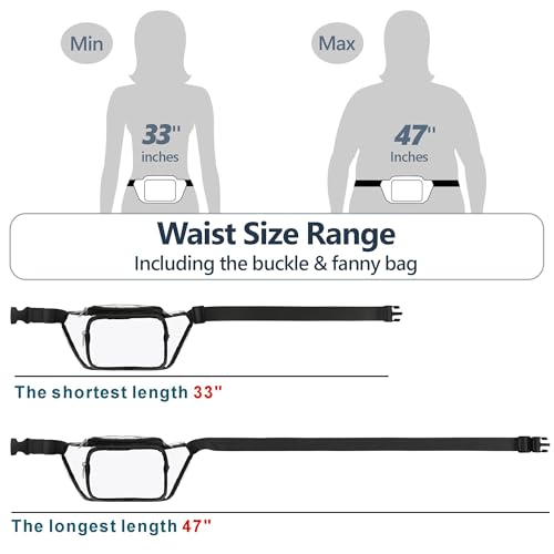 Veckle Clear Fanny Pack Stadium Approved - Waist Range 33” - 47“ Transparent Belt Bag for Women Men Clear Bag for Stadium ...