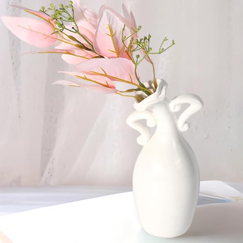 XMMEIMK Vase with Attitude, White Ceramic Small Neck Vases, Novel and Lovely Unique Shape Vase, 7inch Modern Home Decorati...