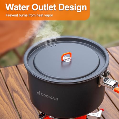 Odoland Camping Cookware Mess Kit, Non-Stick Lightweight Camping Pot and Fry Pan Set with Mesh Bag for Backpacking, Outdoo...