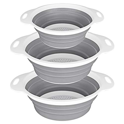 QiMH Collapsible Colander and Strainer Set of 3-2 PC 4 Quart(1 gal) and 1 PC 2 Quart(0.5 gal) - BPA Free & Dishwasher-safe...