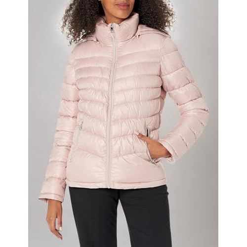 Kenneth Cole womens Solid Hooded Puffer Jacket