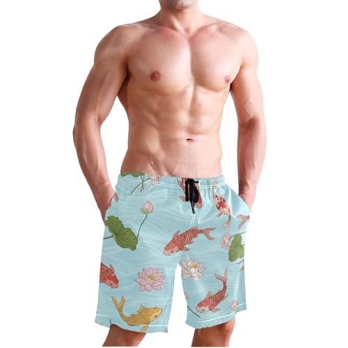 SLHKPNS Men's Swim Trunks Quick Dry Swimming Shorts with Pocket Koi Fish Water Swimsuit Trunks