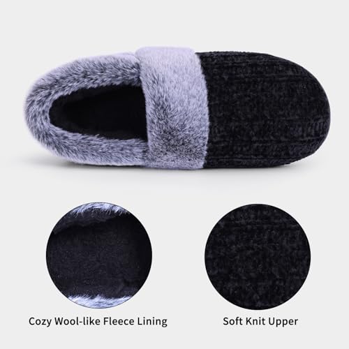 Evshine Women's Fuzzy Memory Foam Slippers, Closed Back Knit Bedroom Slippers, Slip-On Warm House Shoes for Indoor & Outdo...