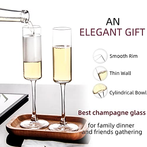 YARYOUNG Set of 12 Square Champagne Glasses, 6 oz Capacity, Premium Crystal Clear Glass