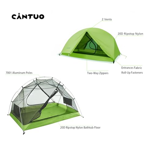 CANTUO 2 Person Backpacking Tent 3 Season Camping Tent Ultralight Waterproof Windproof Easy Set Up for Outdoor Hiking Cycling