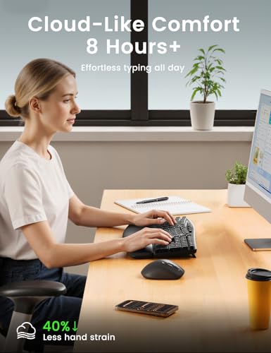 Ergonomic Wireless Keyboard and Mouse Combo, 30dB Quiet Full Size Keyboard Set with Wave Keys & Soft Palm Rest, Dual-Syste...
