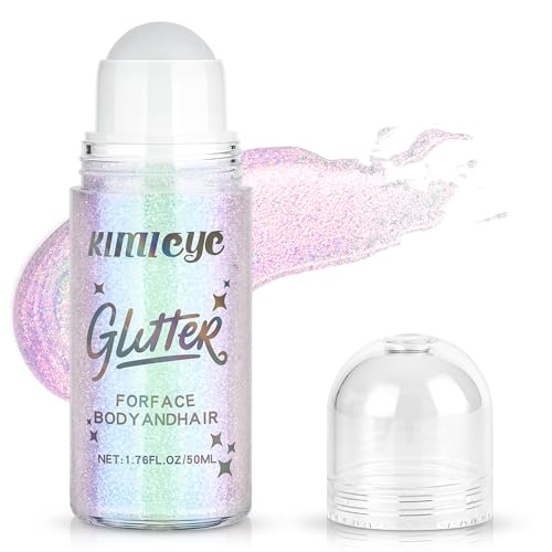 Roll-on Face Body Glitter Gel for Women, 1.69oz Large Capacity Holographic Color Changing Glitter Gel Shimmer Makeup for S...