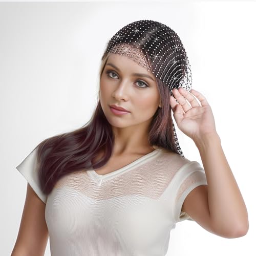 hoyuwak Rhinestone Mesh Headband Head Wrap Head Scarf Hair Scarf Turban Headpiece for Women Hair Styling Holiday Rave Hippie