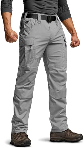 CQR Men's Flex Stretch Tactical Pants, Water Resistant Ripstop Cargo Pants, Lightweight EDC Outdoor Work Hiking Pants