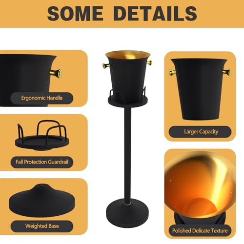 Champagne Bucket with Stand, Wine Bucket Stand with 5L Bucket, Stainless Steel Standing Ice Buckets for Bar, KTV, Hotel, P...