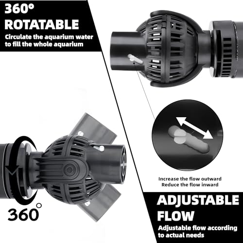 YCTECH Aquarium Wave Maker Pump: 8W 1600GPH 360°Adjustable Power Head Fish Tank Circulation Pump with Magnet Suction Base ...