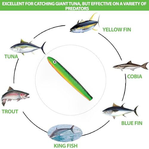4" Cedar Plug Lures, 6 Pcs Zucchini Color Unrigged, for Offshore Fishing, Includes Lure Bag, Ideal Tuna Fishing Gear for S...