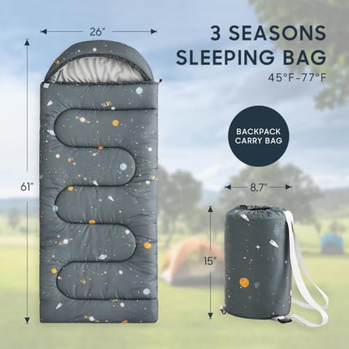 Wake In Cloud - Kids Sleeping Bag for Boys Toddlers, Camping in Warm Cold Weather, Backpacking Lightweight Compact Outdoor...