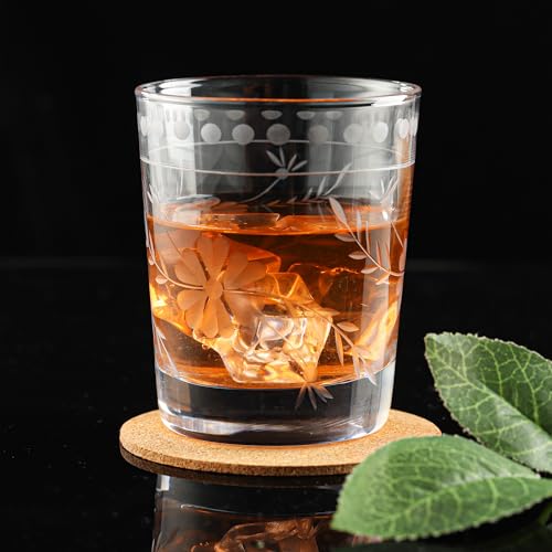 Joeyan Hand Blown Etched Drinking Glasses,Clear Water Glass Cups with Floral Pattern,Aesthetic Tumblers Glassware Set for ...