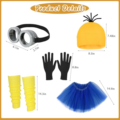 Tinyones 6 Pcs Women's Halloween Costume Accessories Set, Goggles/Yellow Beanie/Blue Dress/Blue Suspenders/Gloves/Yellow S...