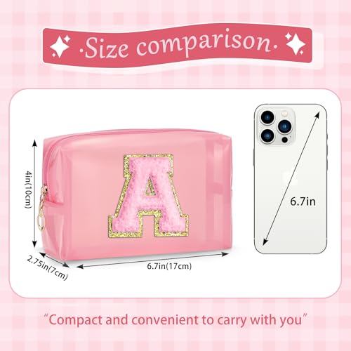 SEFORICO Clear Makeup Bag for Women - Small Personalized Initial Cosmetic Bags A-Z Chenille Letter Make up Pouch Waterproo...