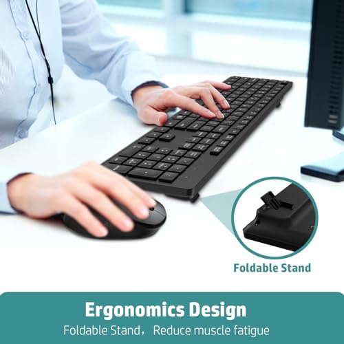 LeadsaiL Wireless Keyboard and Mouse Combo, Full-Sized Ergonomic Computer Keyboard, 2.4GHz Cordless Keyboard Silent Mouse ...