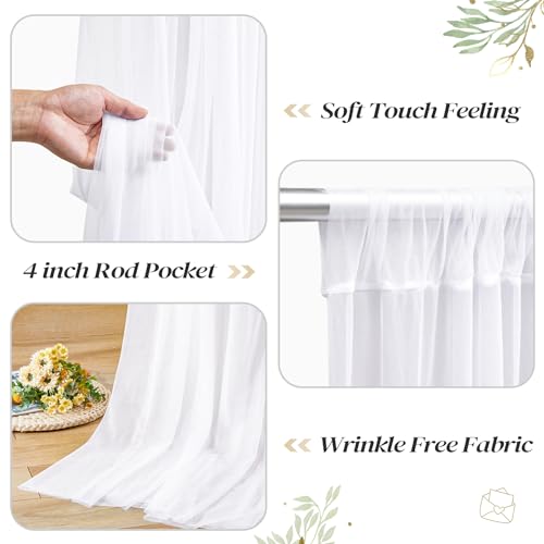 10ft x 8ft White Backdrop Curtain with Lights String for Parties, Sheer Tulle Wedding Photo Backdrops Drapes for Baby Show...