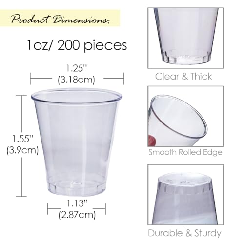 Craft And Party, 1oz 200 pcs Premium Clear Shot Glasses. Disposable Clear Cups for Wine Tasting, Vodka, Whiskey, jelly sho...