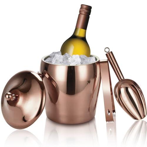 Ice Bucket with Lid, Scoop, IceTong,Stainless Steel Double-Wall Wine Ice Buckets for Parties,Beer and Wine Bucket,Bucket f...