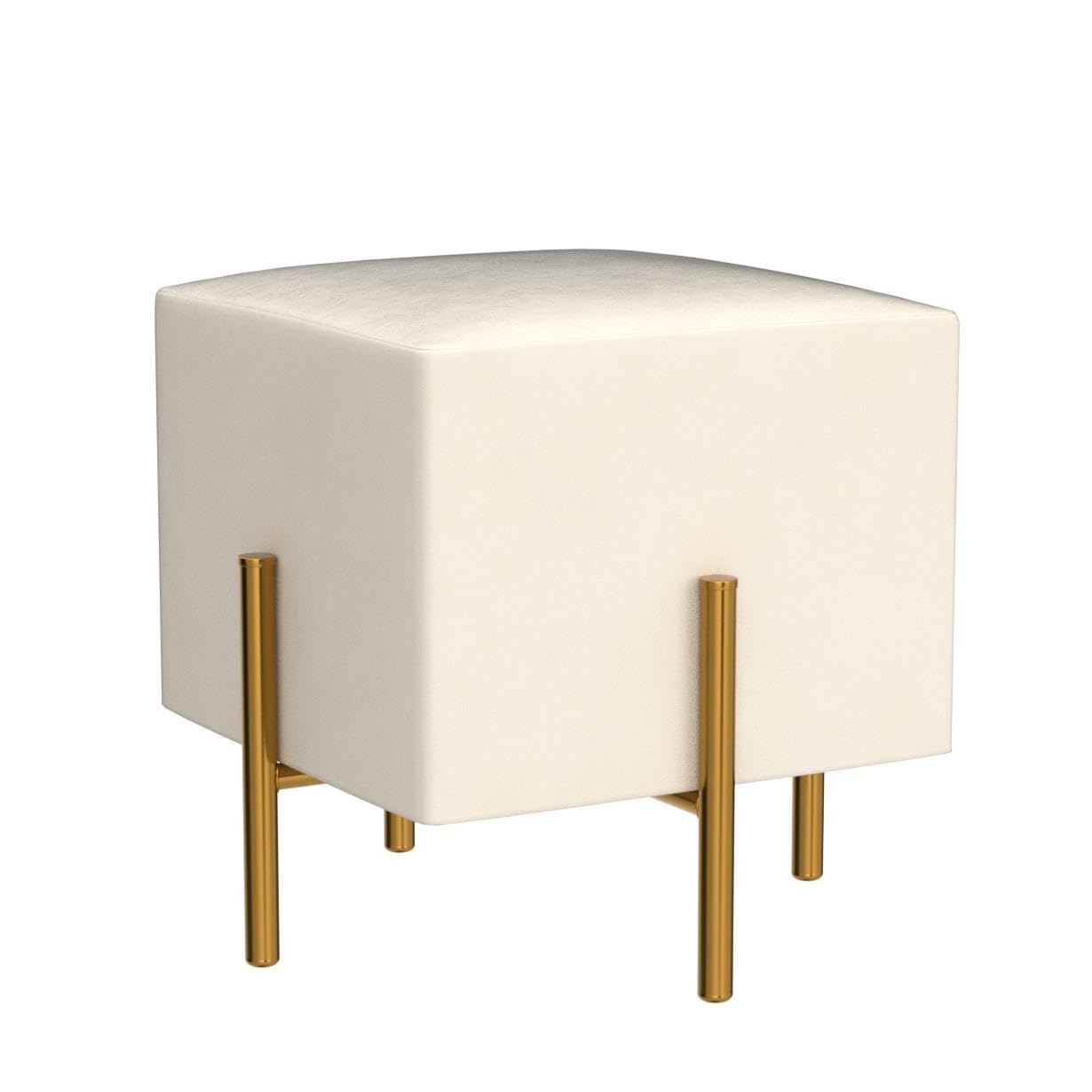 Kirpi Velvet Ottoman Set of 2, Cream Modern Gold Vanity Stool Square, Contemporary Foot Stool Ottoman, Upholstered Cube Foot Rest with Gold Metal Legs