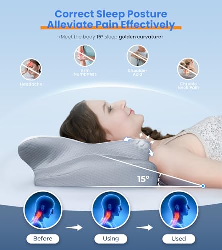 Ultra Pain Relief Cooling Pillow for Neck Support, Adjustable Cervical Pillow Cozy Sleeping, Odorless Ergonomic Contour Me...