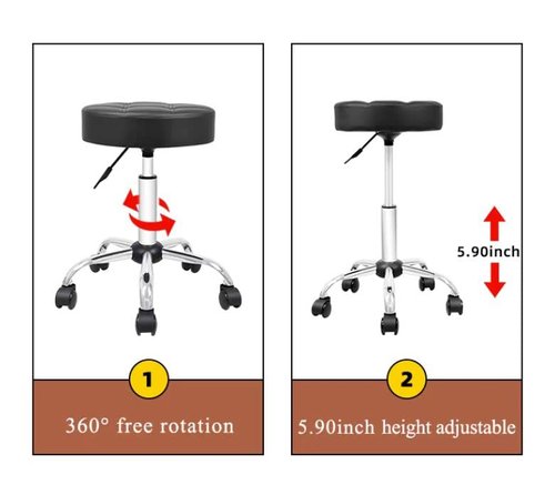 OFFICE FACTOR OfficeFactor Rolling Stool Swivel Chair Pu Leather Height Adjustable Doctor Stool Salon Spa Stools Non Scratch Wheels (Black)