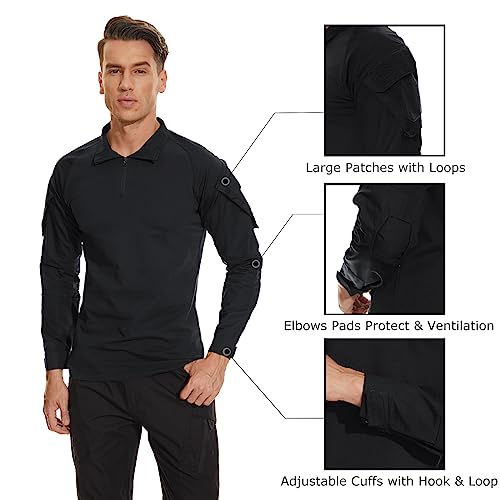 TACVASEN Men's Tactical Shirt Long Sleeve Combat Shirt 1/4 Zip with Pockets Military Army Paintball Airsoft Breathable