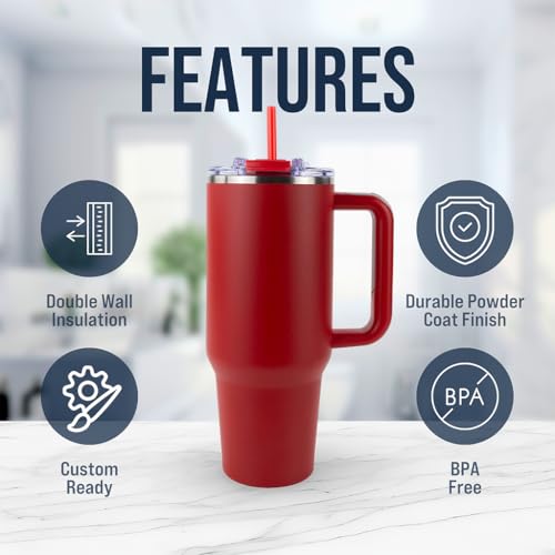 Hogg Big Swig 40 oz Tumbler with Handle and Straw - Red, 40oz Insulated Stainless Steel, Water Tumbler with Straw, Water C...
