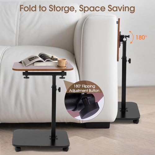 Swivel TV Tray Side Table Adjustable Height Couch Tables for Small Space Folding C Shaped End Table with 360°Rotating 180°...