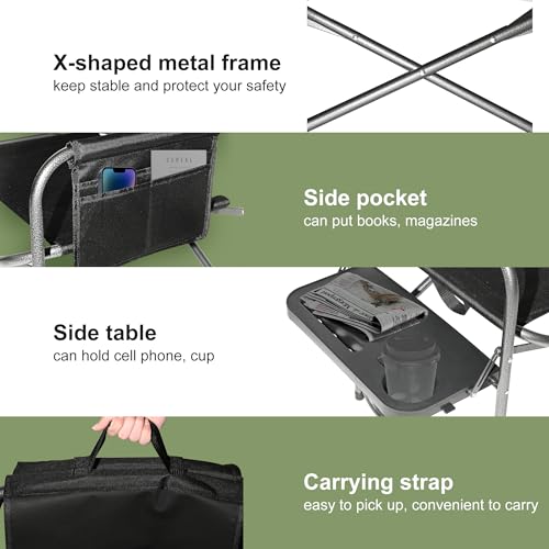 YOUNG WOOD Camping Directors Chair, Lightweight Oversized Portable Folding Chair with Side Table and Storage Pockets for O...