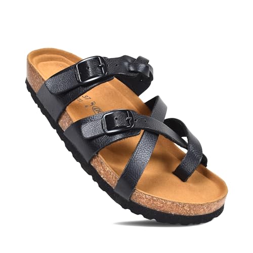 AEROTHOTIC Cute Slides for Women with Arch Support Comfy Adjustable Buckle Split Toe Straps with Cushioned Memory Foam Cor...
