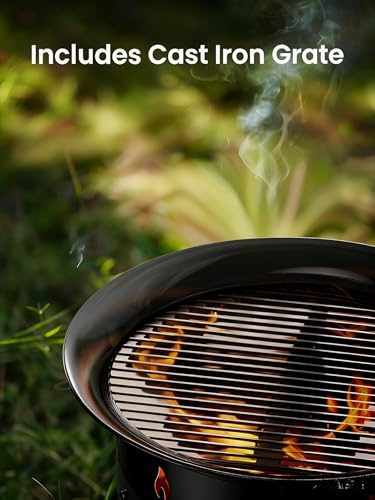 Ciays Propane Fire Pit 19 Inch, Gas Portable Large Fire Pit with Grill Grate, Folding Legs, Hose Hooks, Propane Tank Holde...